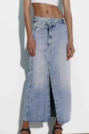Girlary 2024 Summer New European and American Style Women's Simple Fashion Casual High Waist Split Denim Skirt Women's Half Skirt