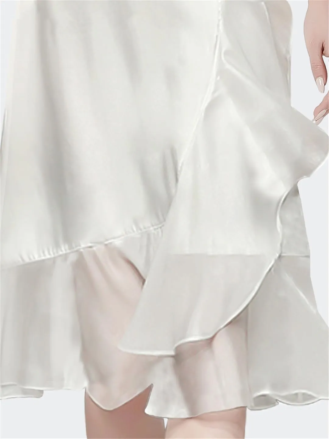 Hdhdeueh Women High Waist Satin Chiffon Skirt Mid-Length Flowing Ruffle White Casual Office Skirts