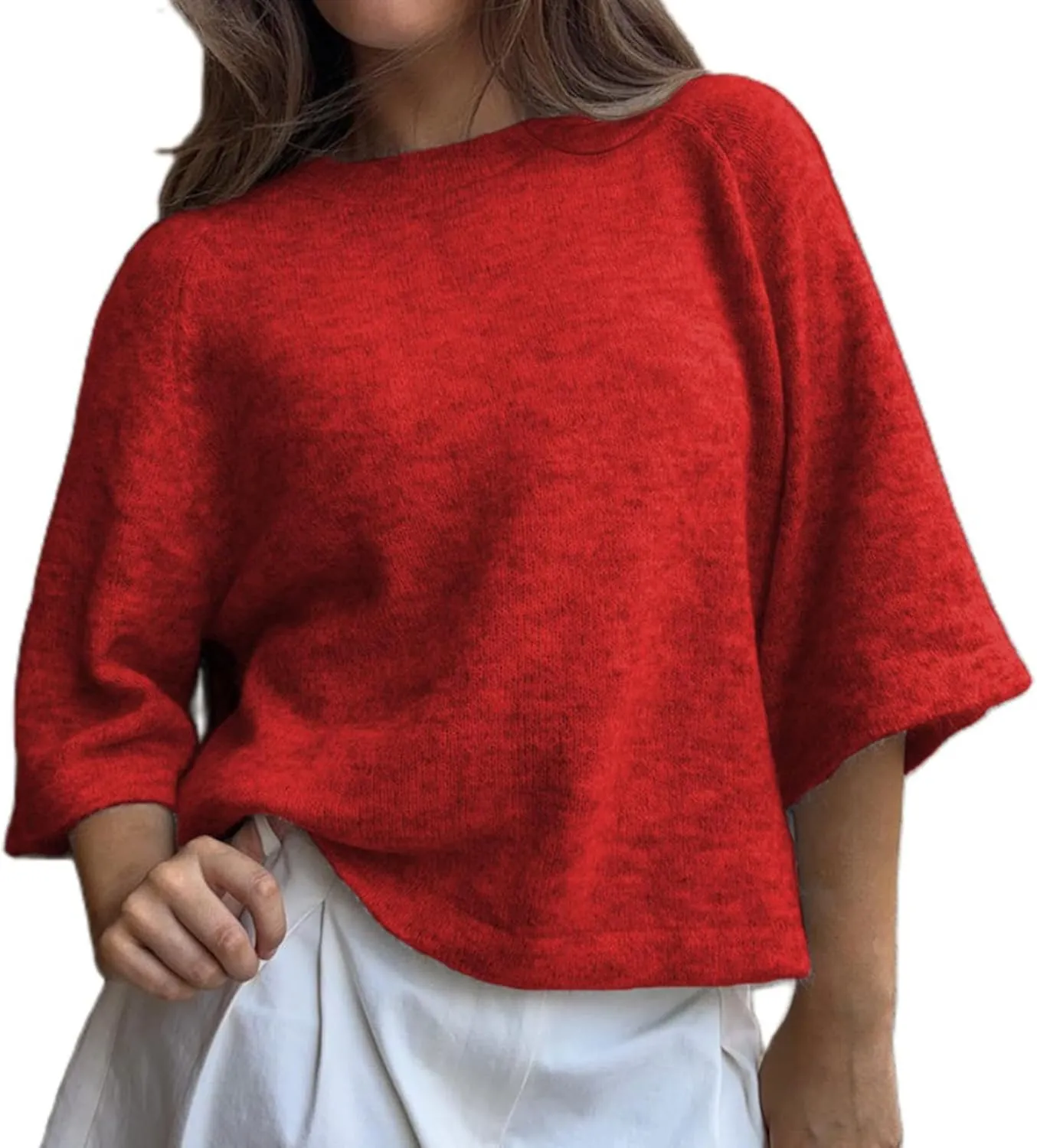 ICNGLKSND Women Half Sleeve Oversized Sweater Basic Furry Knit Shirt Boxy Cashmere Tees Fall Chunky Going Out Streetwear