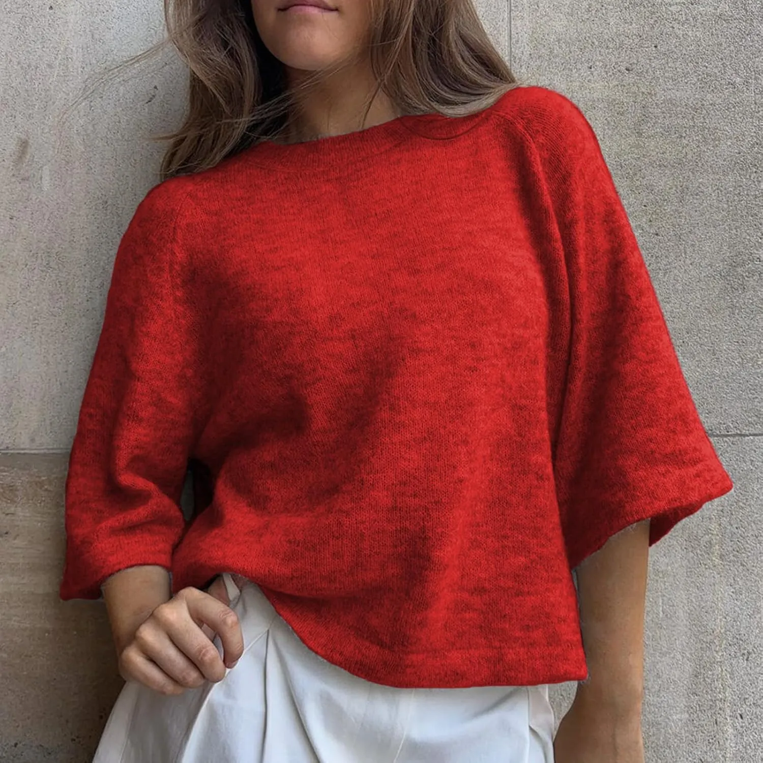 ICNGLKSND Women Half Sleeve Oversized Sweater Basic Furry Knit Shirt Boxy Cashmere Tees Fall Chunky Going Out Streetwear