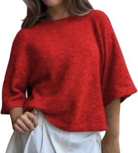 ICNGLKSND Women Half Sleeve Oversized Sweater Basic Furry Knit Shirt Boxy Cashmere Tees Fall Chunky Going Out Streetwear