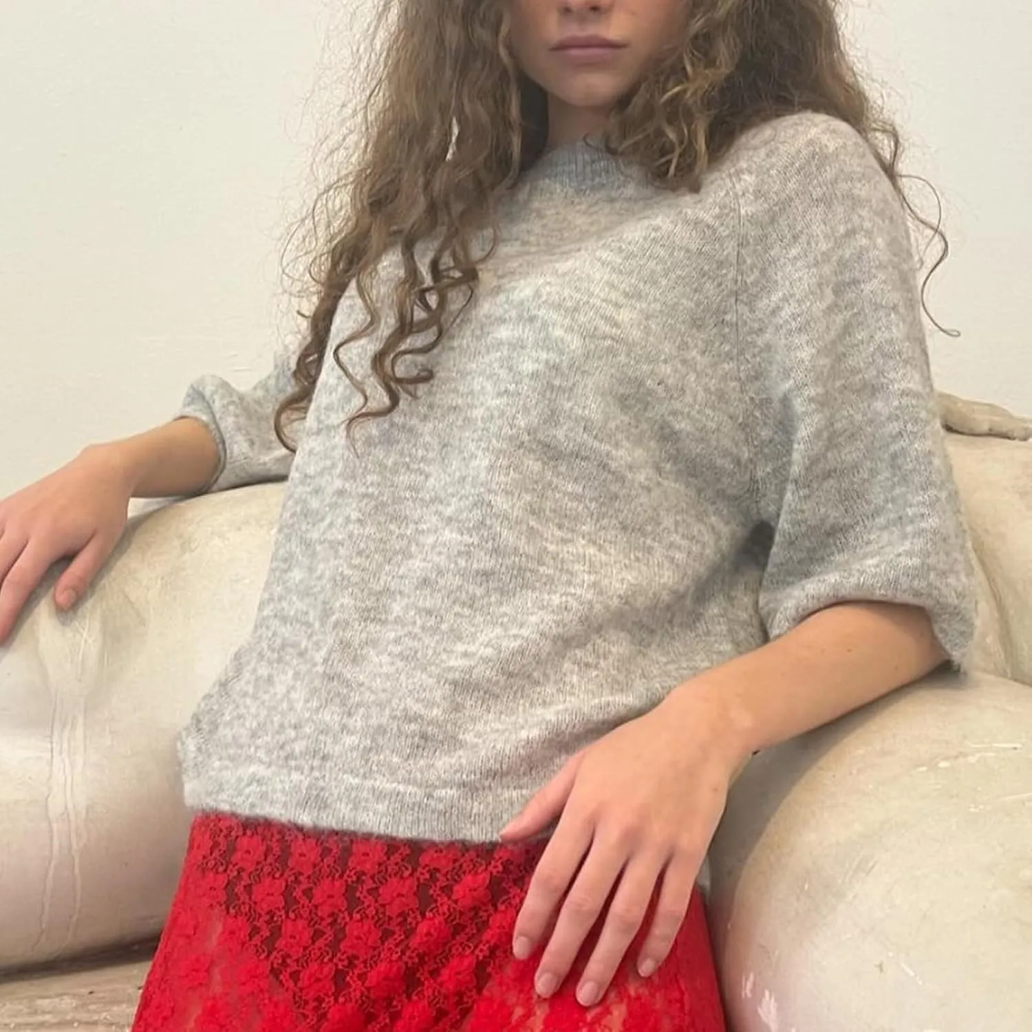 ICNGLKSND Women Half Sleeve Oversized Sweater Basic Furry Knit Shirt Boxy Cashmere Tees Fall Chunky Going Out Streetwear