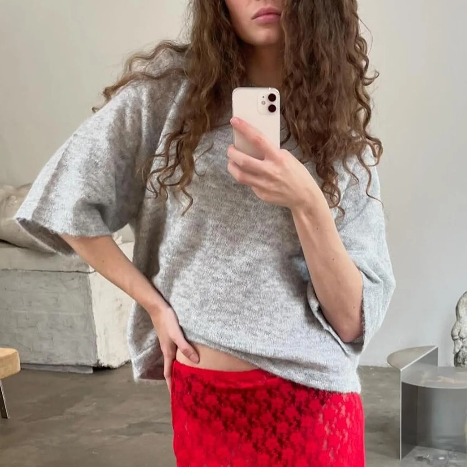 ICNGLKSND Women Half Sleeve Oversized Sweater Basic Furry Knit Shirt Boxy Cashmere Tees Fall Chunky Going Out Streetwear