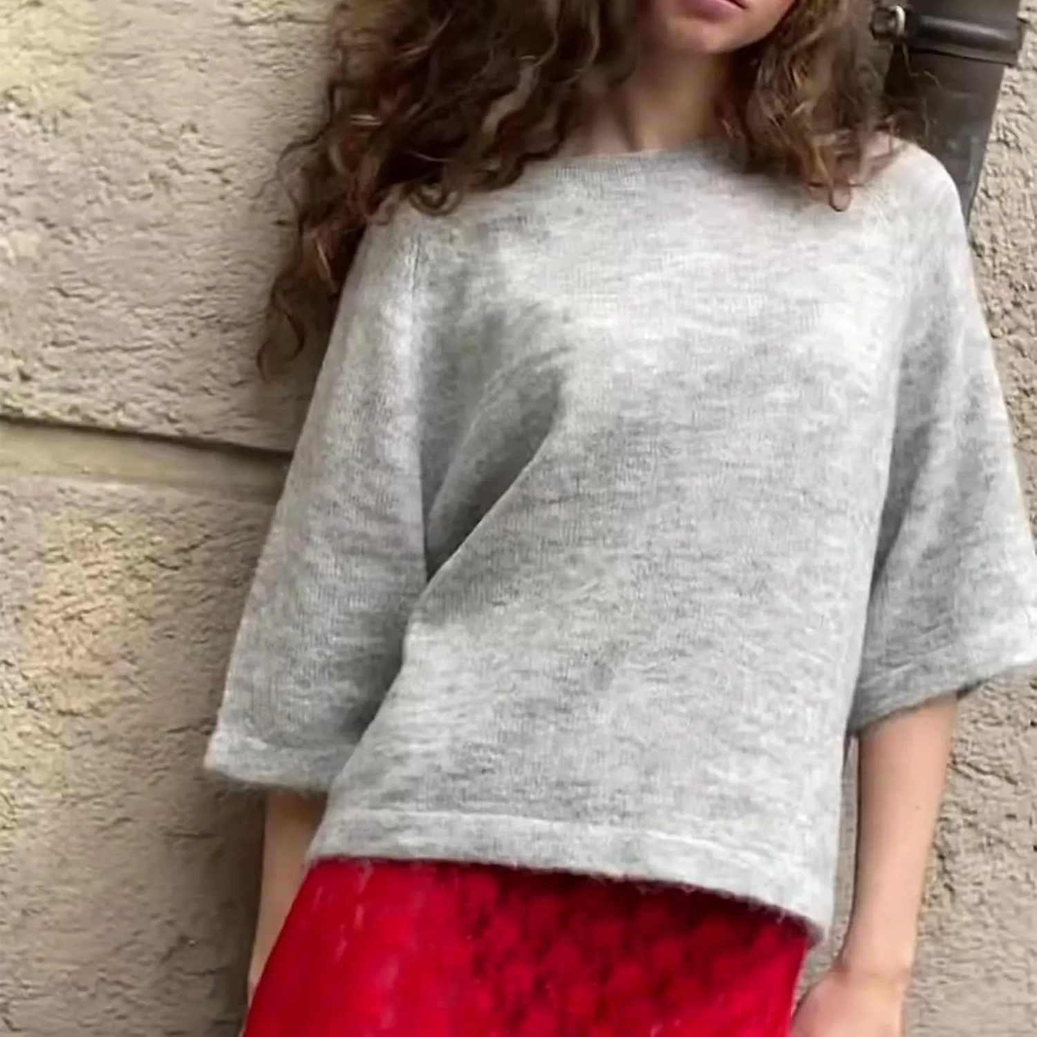 ICNGLKSND Women Half Sleeve Oversized Sweater Basic Furry Knit Shirt Boxy Cashmere Tees Fall Chunky Going Out Streetwear