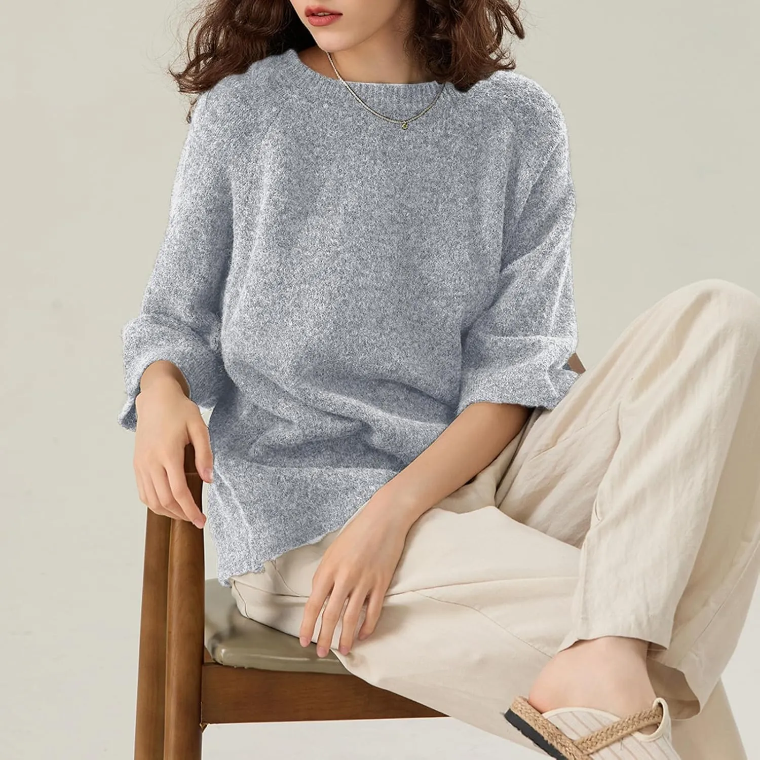 ICNGLKSND Women Half Sleeve Oversized Sweater Basic Furry Knit Shirt Boxy Cashmere Tees Fall Chunky Going Out Streetwear