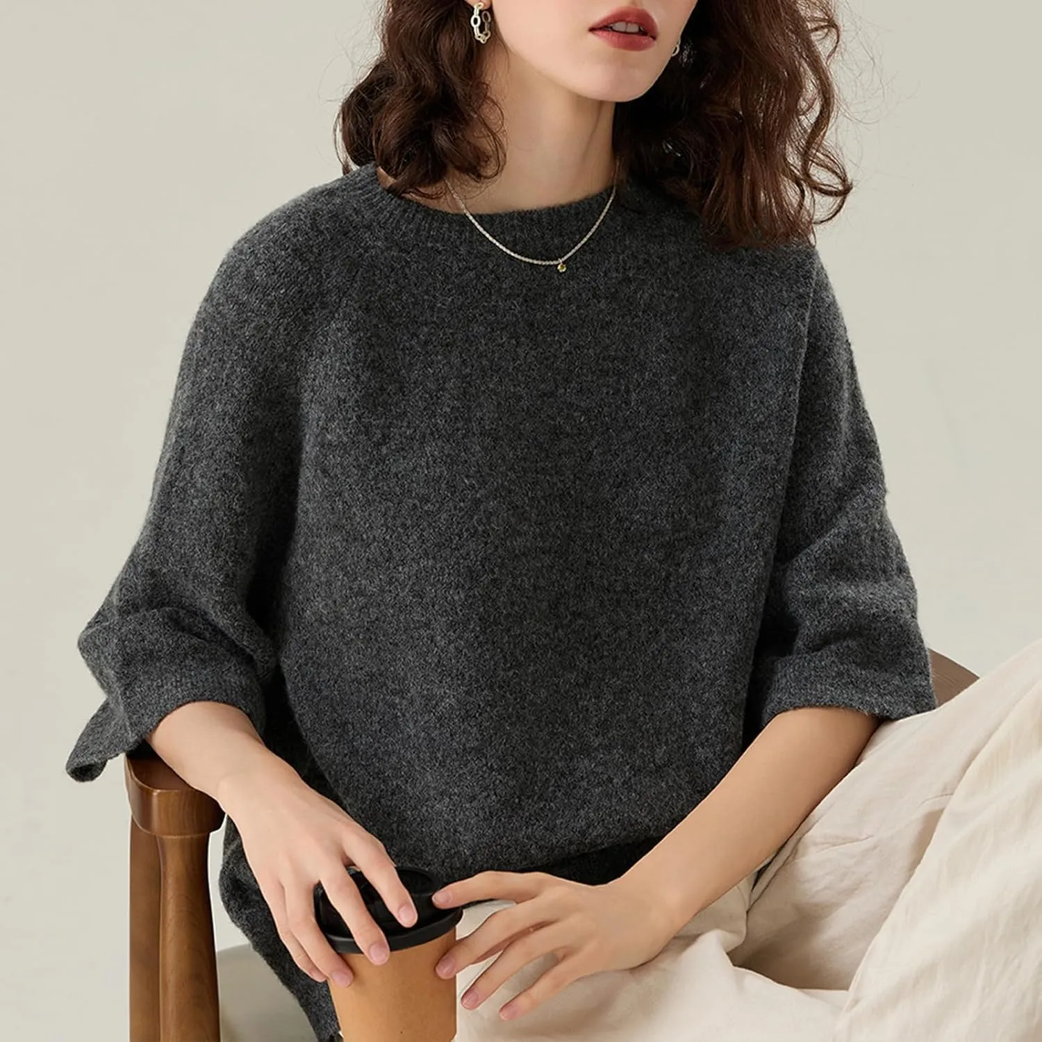 ICNGLKSND Women Half Sleeve Oversized Sweater Basic Furry Knit Shirt Boxy Cashmere Tees Fall Chunky Going Out Streetwear