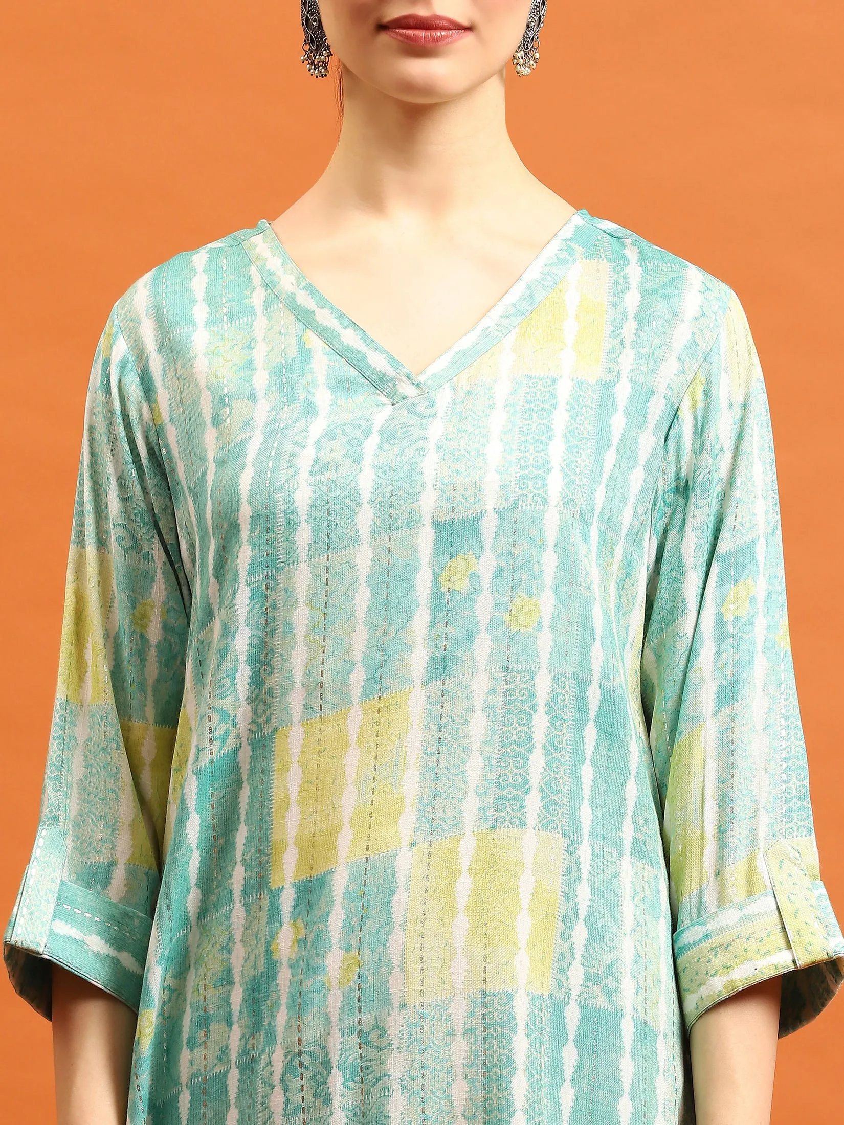 Indiessence Women Teal Tie Dye Printed Kurta