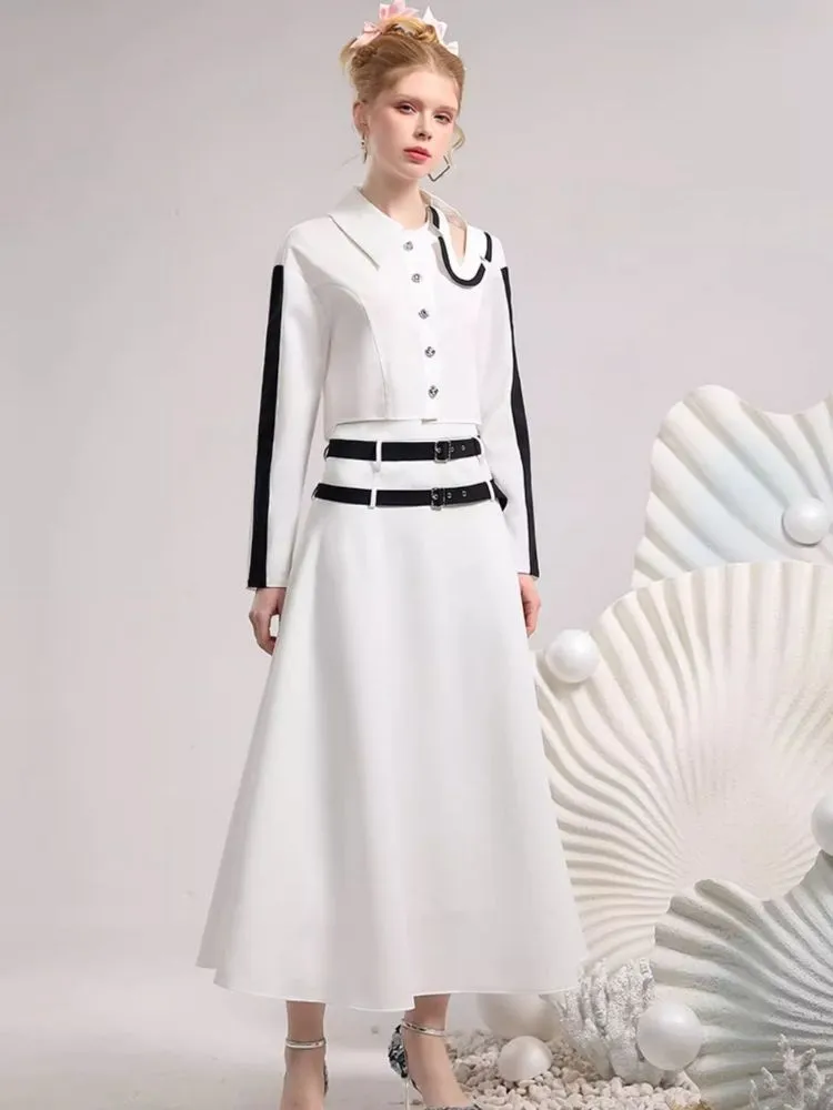 Irregular neckline shirt simple mid-length half skirt【s0000006839】