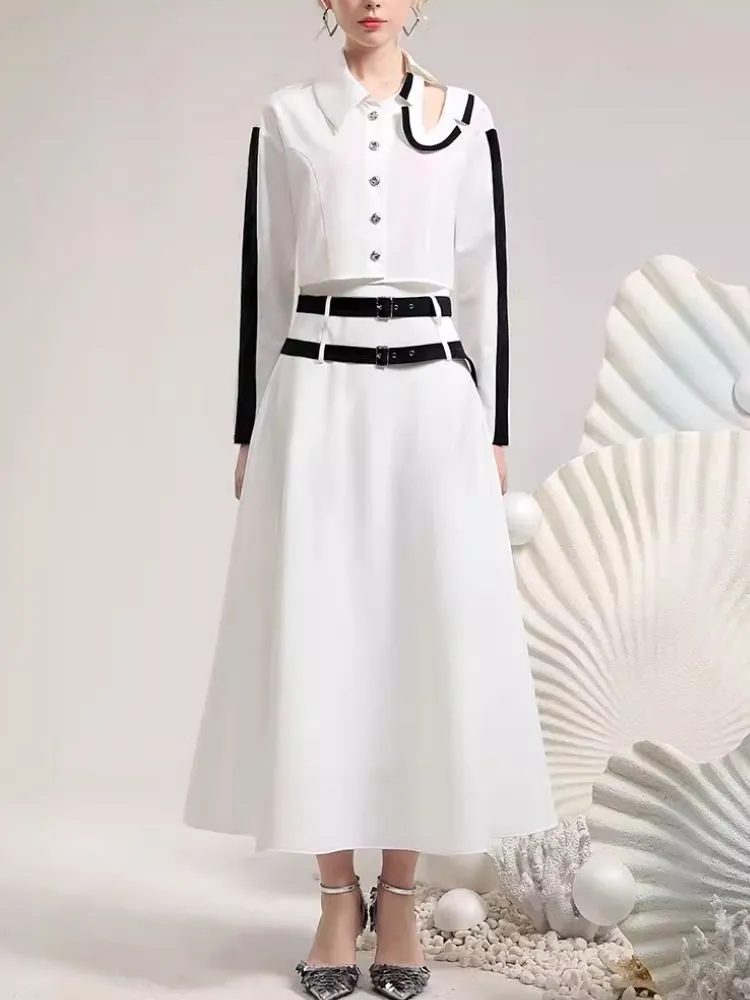 Irregular neckline shirt simple mid-length half skirt【s0000006839】