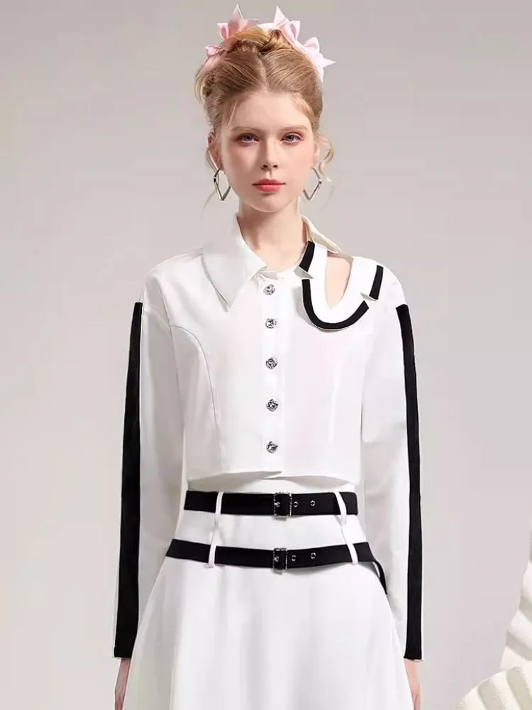Irregular neckline shirt simple mid-length half skirt【s0000006839】