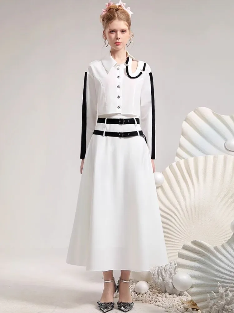 Irregular neckline shirt simple mid-length half skirt【s0000006839】