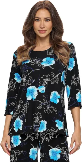 Jostar Women's Print T Shirt - 3/4 Sleeve Merrow Hem Round Neck Stretch Printed Casual Top Blouse