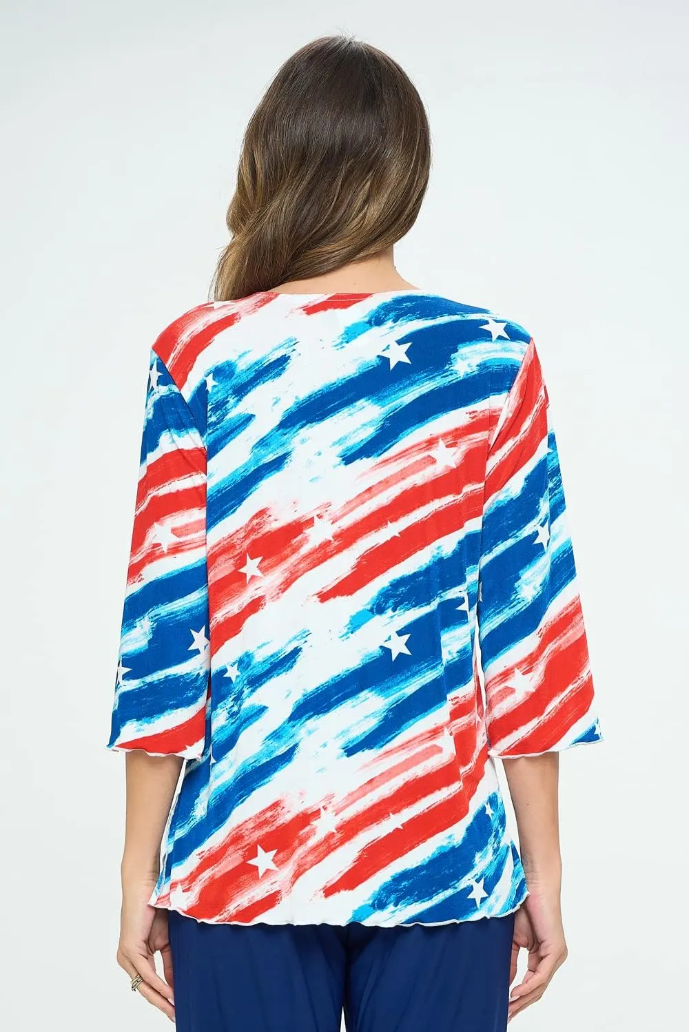 Jostar Women's Print T Shirt - 3/4 Sleeve Merrow Hem Round Neck Stretch Printed Casual Top Blouse