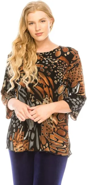 Jostar Women's Print T Shirt - 3/4 Sleeve Merrow Hem Round Neck Stretch Printed Casual Top Blouse