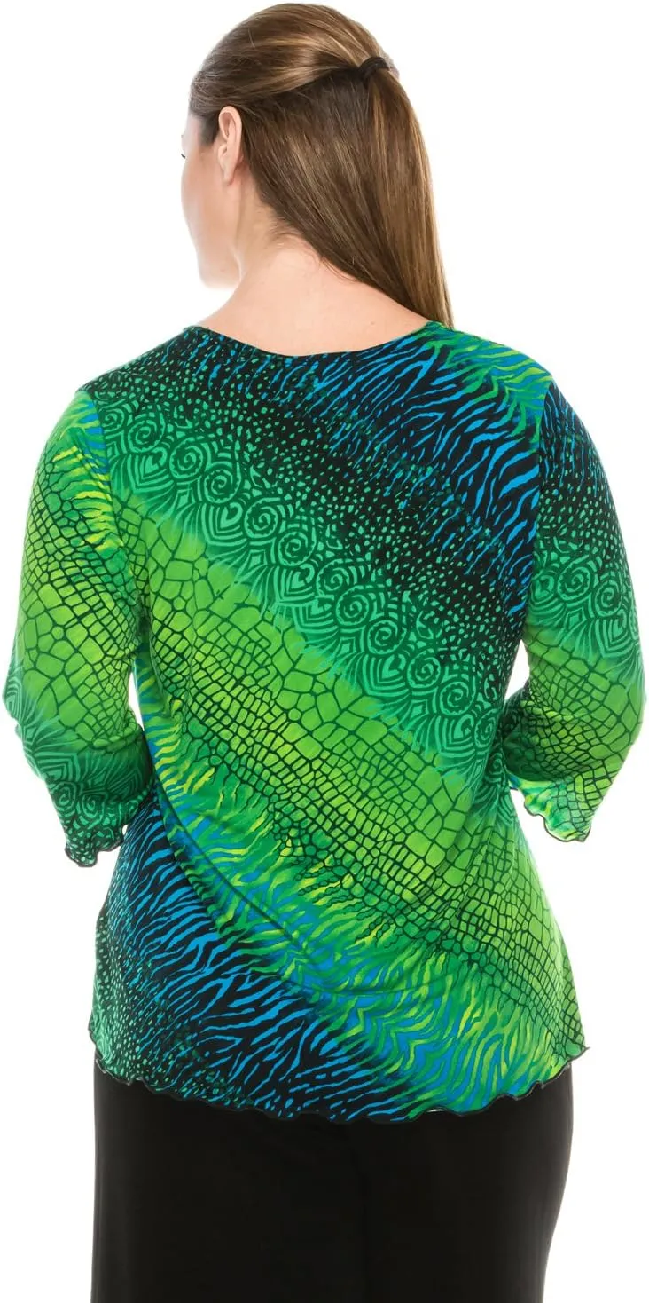 Jostar Women's Print T Shirt - 3/4 Sleeve Merrow Hem Round Neck Stretch Printed Casual Top Blouse