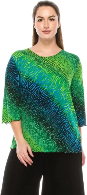 Jostar Women's Print T Shirt - 3/4 Sleeve Merrow Hem Round Neck Stretch Printed Casual Top Blouse