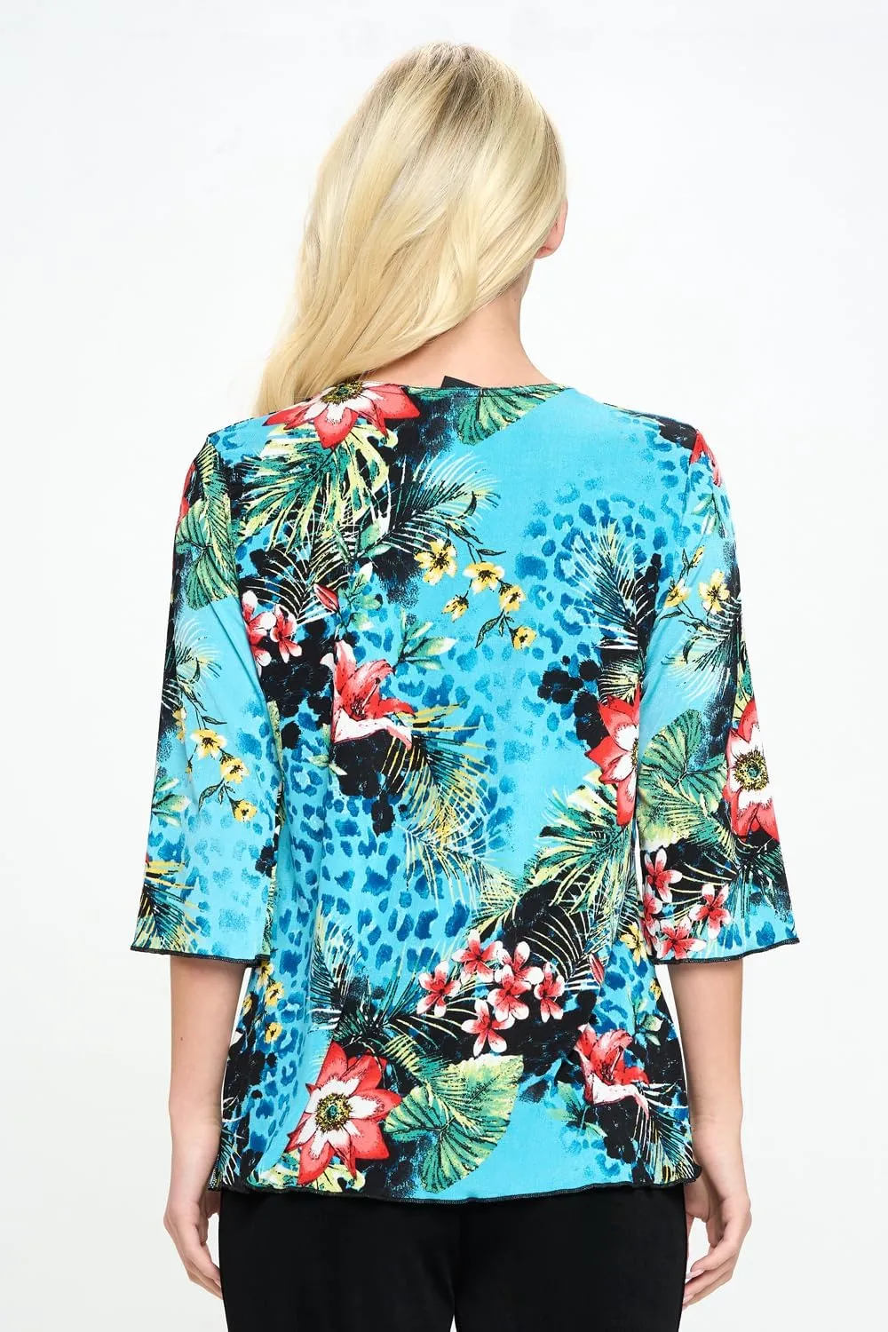 Jostar Women's Print T Shirt - 3/4 Sleeve Merrow Hem Round Neck Stretch Printed Casual Top Blouse