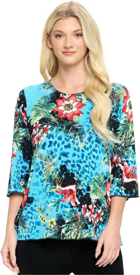 Jostar Women's Print T Shirt - 3/4 Sleeve Merrow Hem Round Neck Stretch Printed Casual Top Blouse