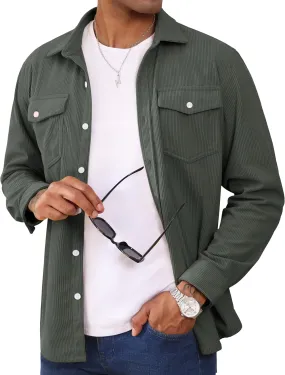 MAGCOMSEN Men's Corduroy Shirt Jacket Long Sleeve Lightweight Jacket Button-Up Casual Shacket with Flap Pockets