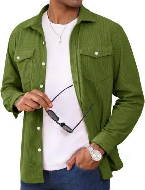 MAGCOMSEN Men's Corduroy Shirt Jacket Long Sleeve Lightweight Jacket Button-Up Casual Shacket with Flap Pockets