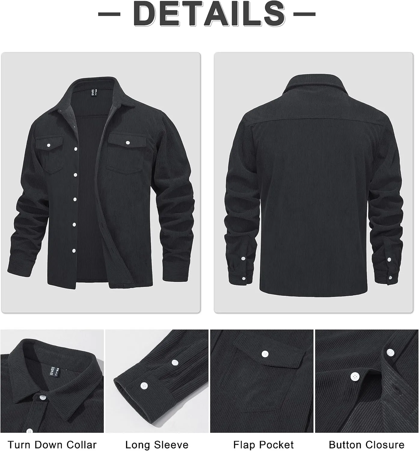 MAGCOMSEN Men's Corduroy Shirt Jacket Long Sleeve Lightweight Jacket Button-Up Casual Shacket with Flap Pockets