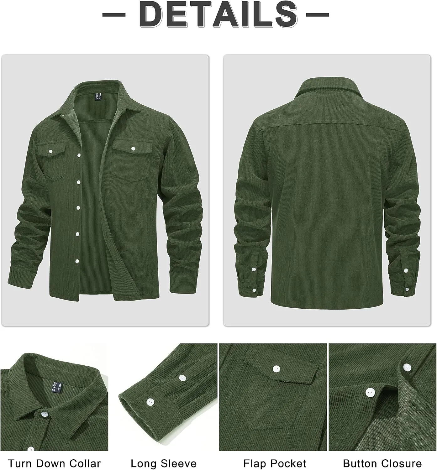 MAGCOMSEN Men's Corduroy Shirt Jacket Long Sleeve Lightweight Jacket Button-Up Casual Shacket with Flap Pockets