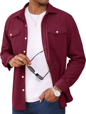 MAGCOMSEN Men's Corduroy Shirt Jacket Long Sleeve Lightweight Jacket Button-Up Casual Shacket with Flap Pockets