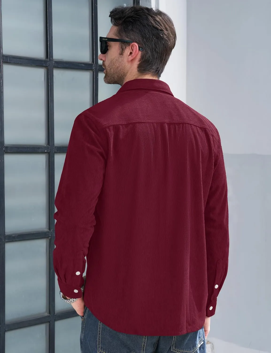 MAGCOMSEN Men's Corduroy Shirt Jacket Long Sleeve Lightweight Jacket Button-Up Casual Shacket with Flap Pockets