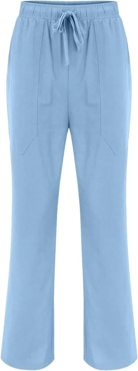 Mens 2024 Fashion Cotton and Linen Trousers Daily Lightweight Drawstring Straight Leg Pants Summer Quick Drying Combat Pants