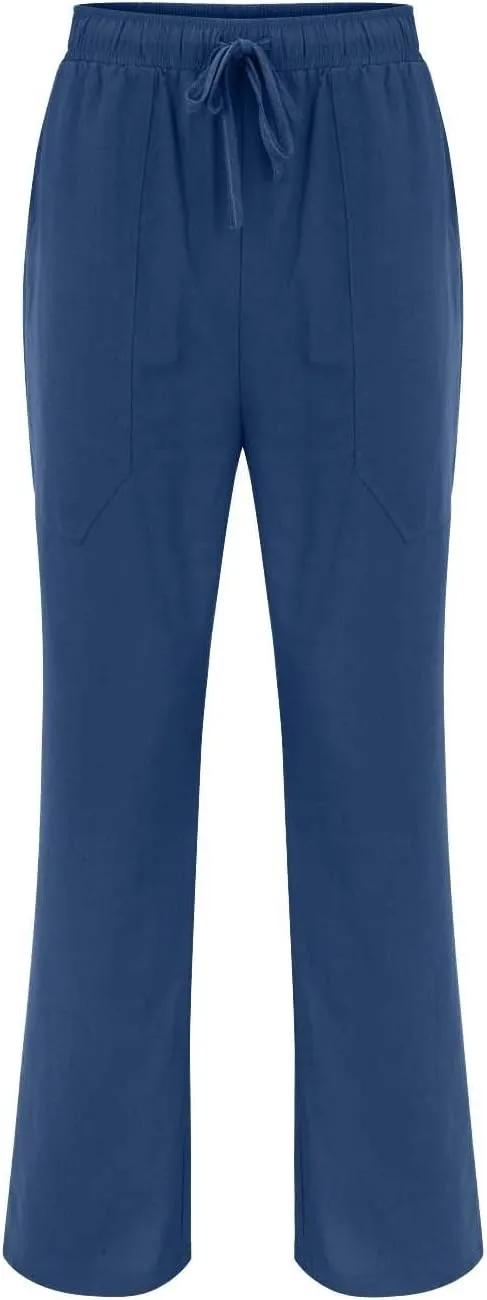 Mens 2024 Fashion Cotton and Linen Trousers Daily Lightweight Drawstring Straight Leg Pants Summer Quick Drying Combat Pants
