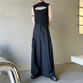 Men's Casual Wide Leg Trousers Korean Style 2023 New High Waist Metal Piece Pocket Decoration Fashionable Pants 9A2104