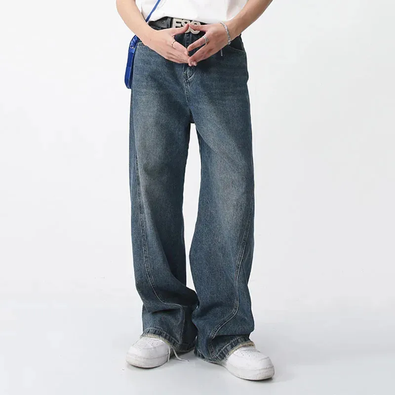 Men's Pants Spring 2023 New Casual Trousers Jeans Loose Wide Leg Simple Korean Fashion Vintage Pocket Design 9A7043