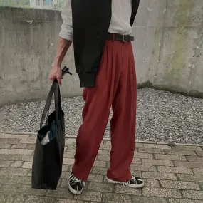 Men's Pants Summer Straight Casual Pants Korean Fashion Loose Trend Light Cooked Style Solid Color Draped Wide Leg Trousers