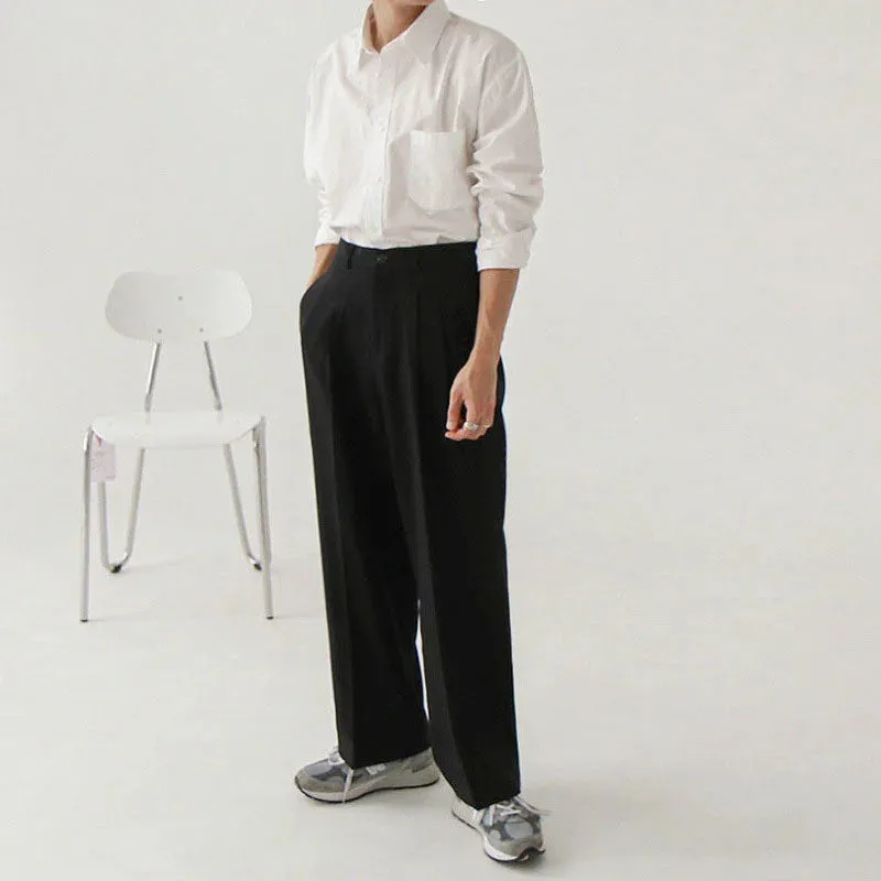 Men's Pants Summer Straight Casual Pants Korean Fashion Loose Trend Light Cooked Style Solid Color Draped Wide Leg Trousers