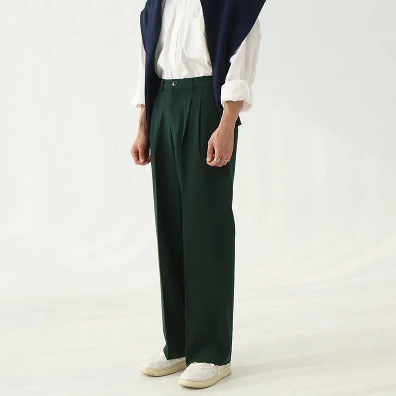 Men's Pants Summer Straight Casual Pants Korean Fashion Loose Trend Light Cooked Style Solid Color Draped Wide Leg Trousers
