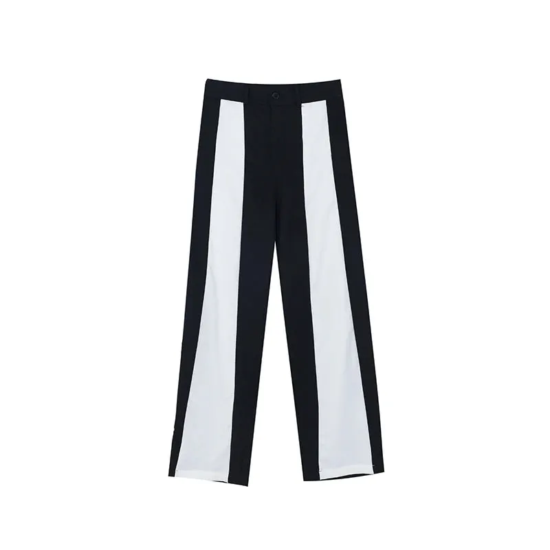Men's Trousers Korean Style Fashion Highend Black And White Patchwork Straight Casual Pants Trend Autumn Streetwear 9C2406