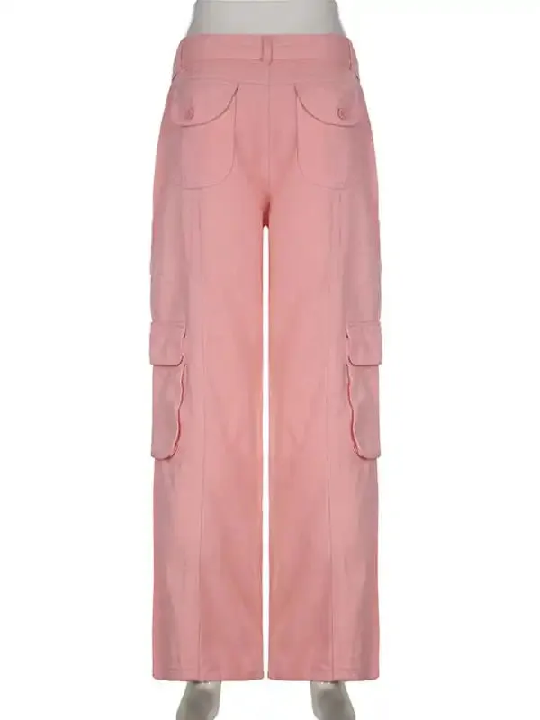 Multi-pocket work trousers low waist loose fitting casual denim trousers