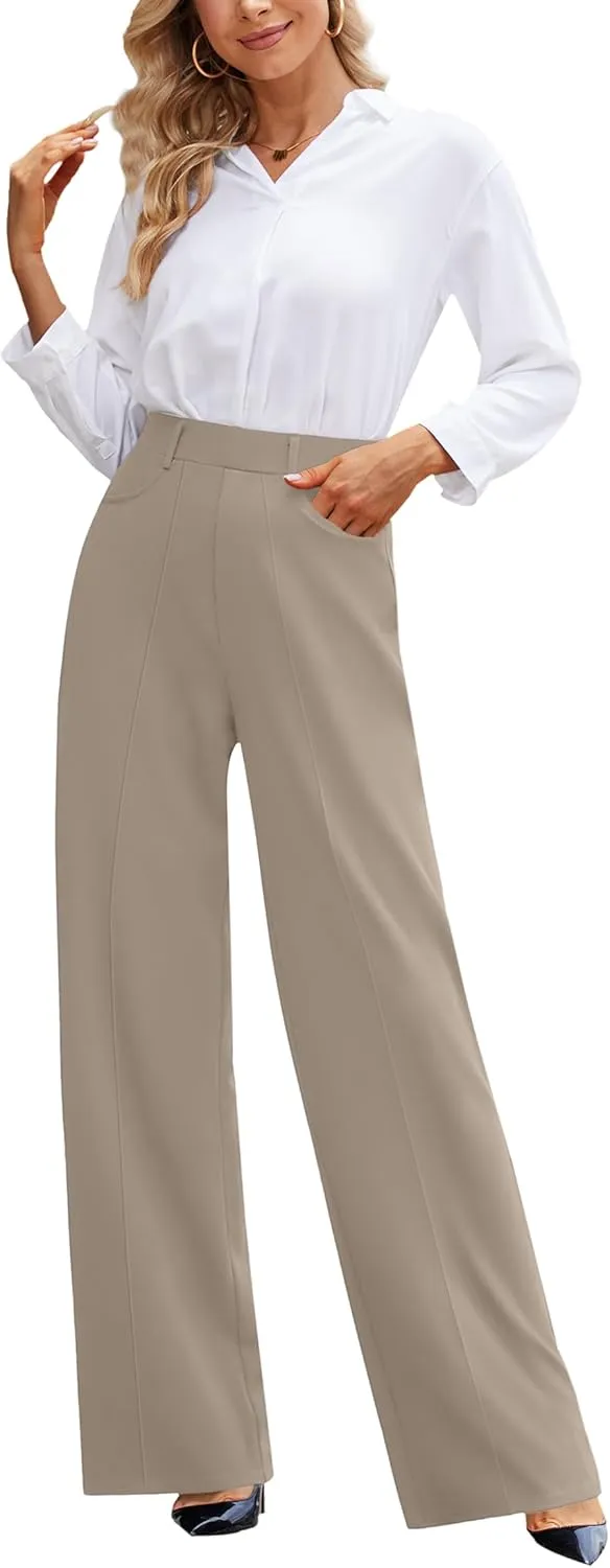 Narcissus Wide Leg Pants Trousers Pants for Women with Belt Loops Work Pants Women High Waisted Slacks for Office Wear