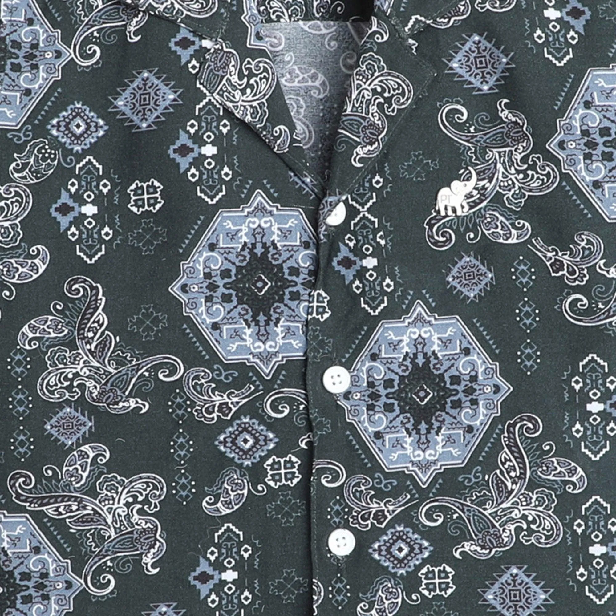 Polka Tots Cotton Half Sleeves Floral Printed Shirt - Dark Green