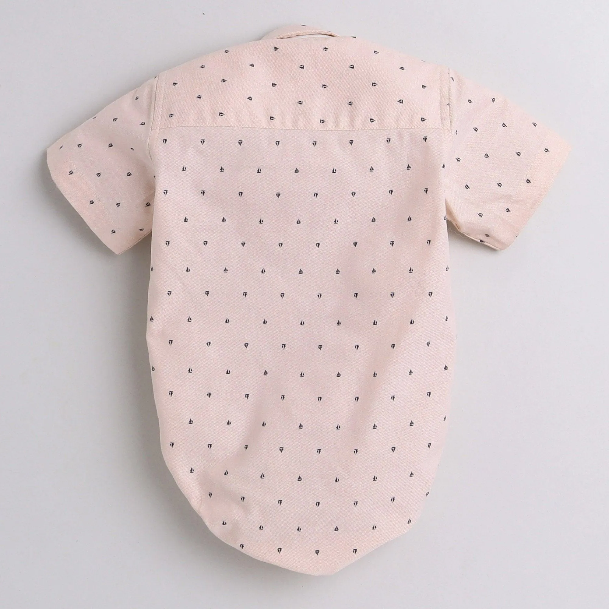 Polka Tots Half Sleeve Ship Print Party Wear Shirt Romper With Bow Tie - Peach