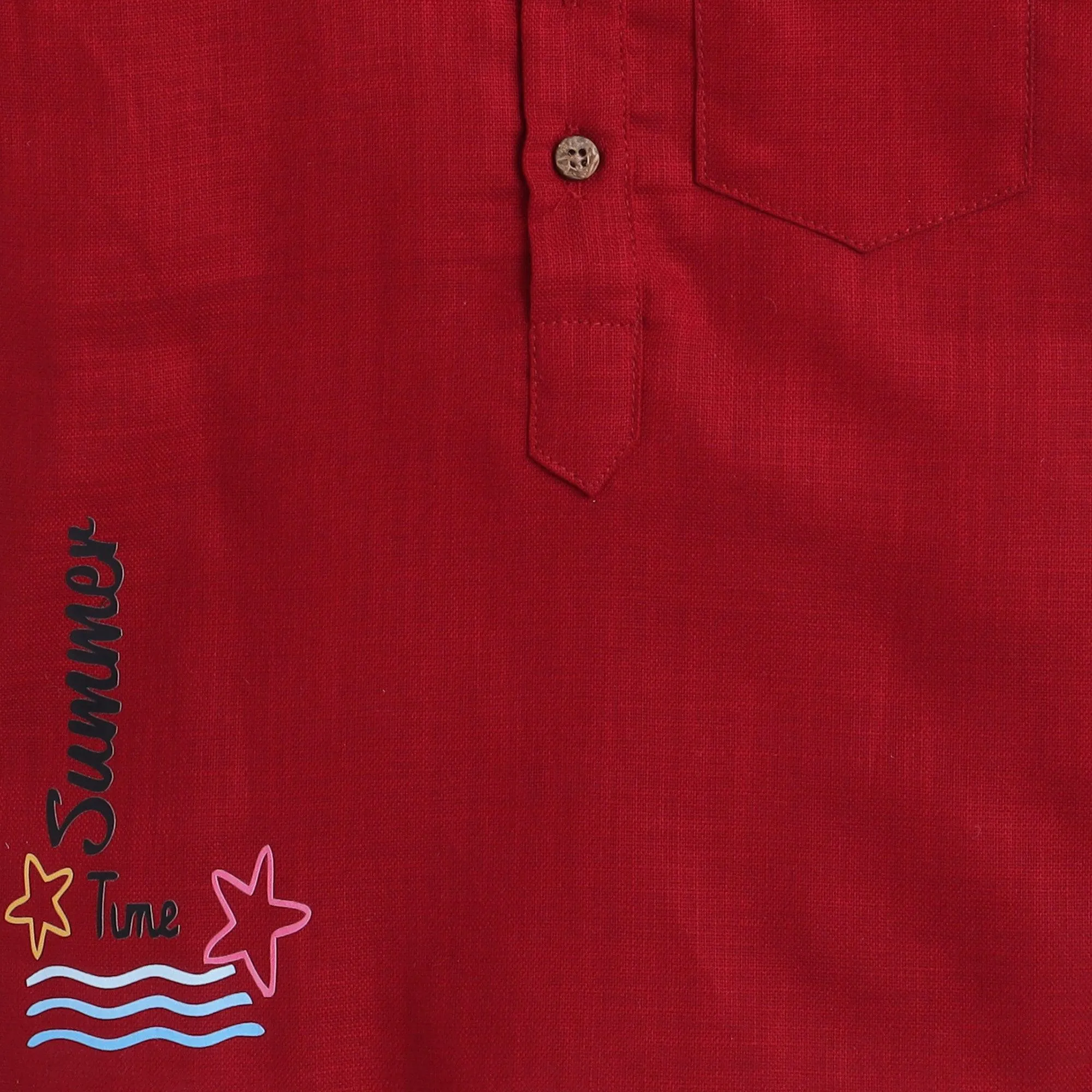 Polka Tots Half Sleeve Short Kurta Summer Time Print - Red