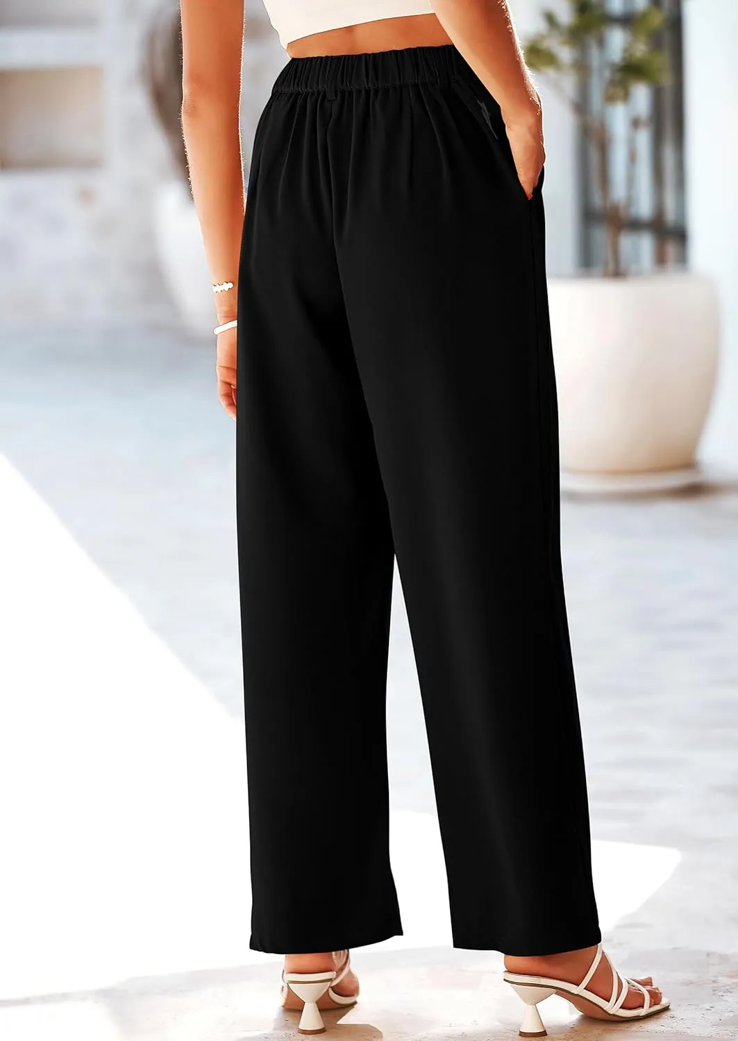 PRETTYGARDEN Women's Wide Leg Suit Pants Loose Fit High Elastic Waisted Business Casual Long Trousers Pant