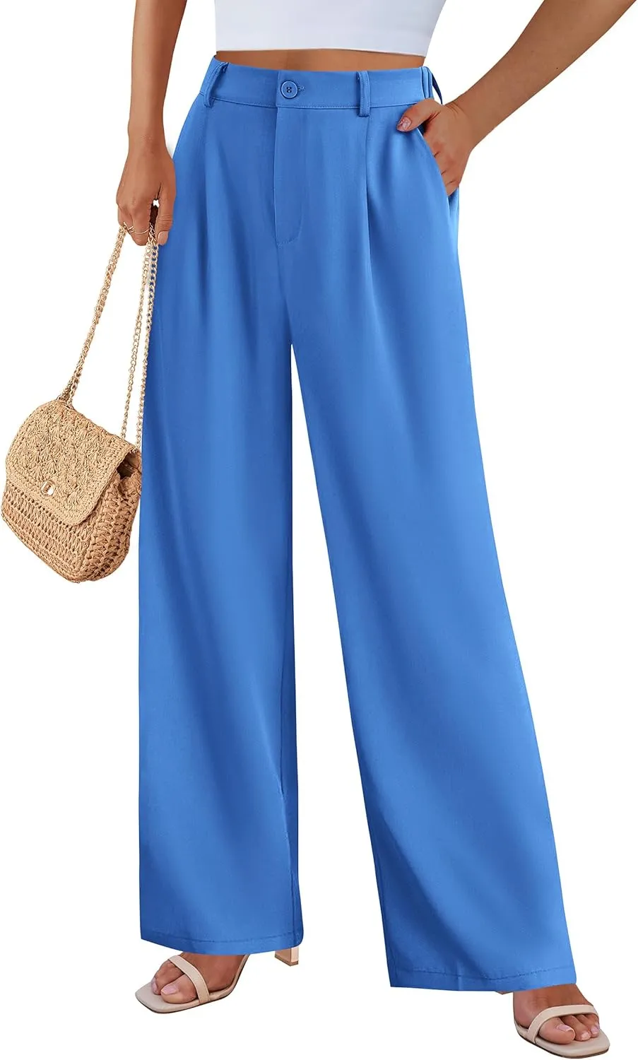 PRETTYGARDEN Women's Wide Leg Suit Pants Loose Fit High Elastic Waisted Business Casual Long Trousers Pant