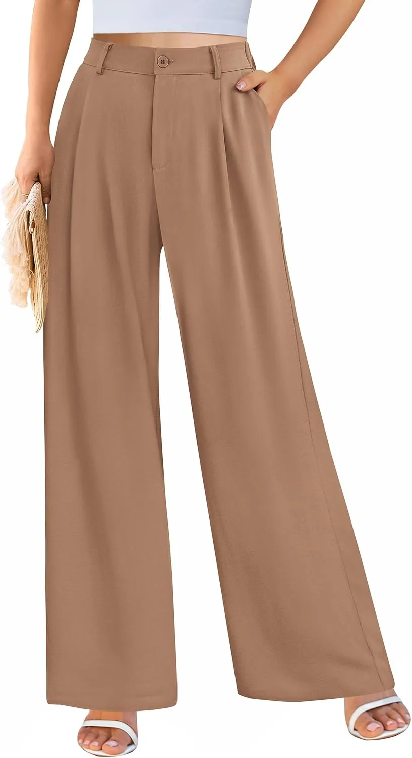 PRETTYGARDEN Women's Wide Leg Suit Pants Loose Fit High Elastic Waisted Business Casual Long Trousers Pant