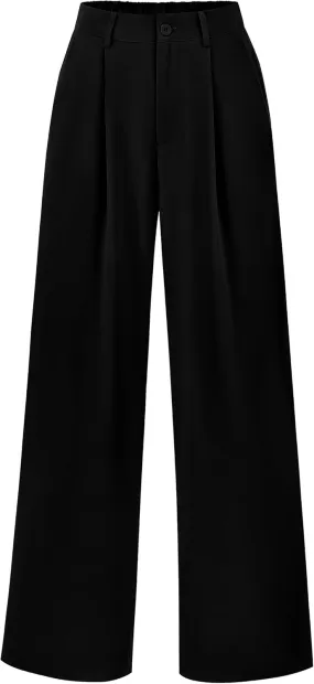 PRETTYGARDEN Women's Wide Leg Suit Pants Loose Fit High Elastic Waisted Business Casual Long Trousers Pant