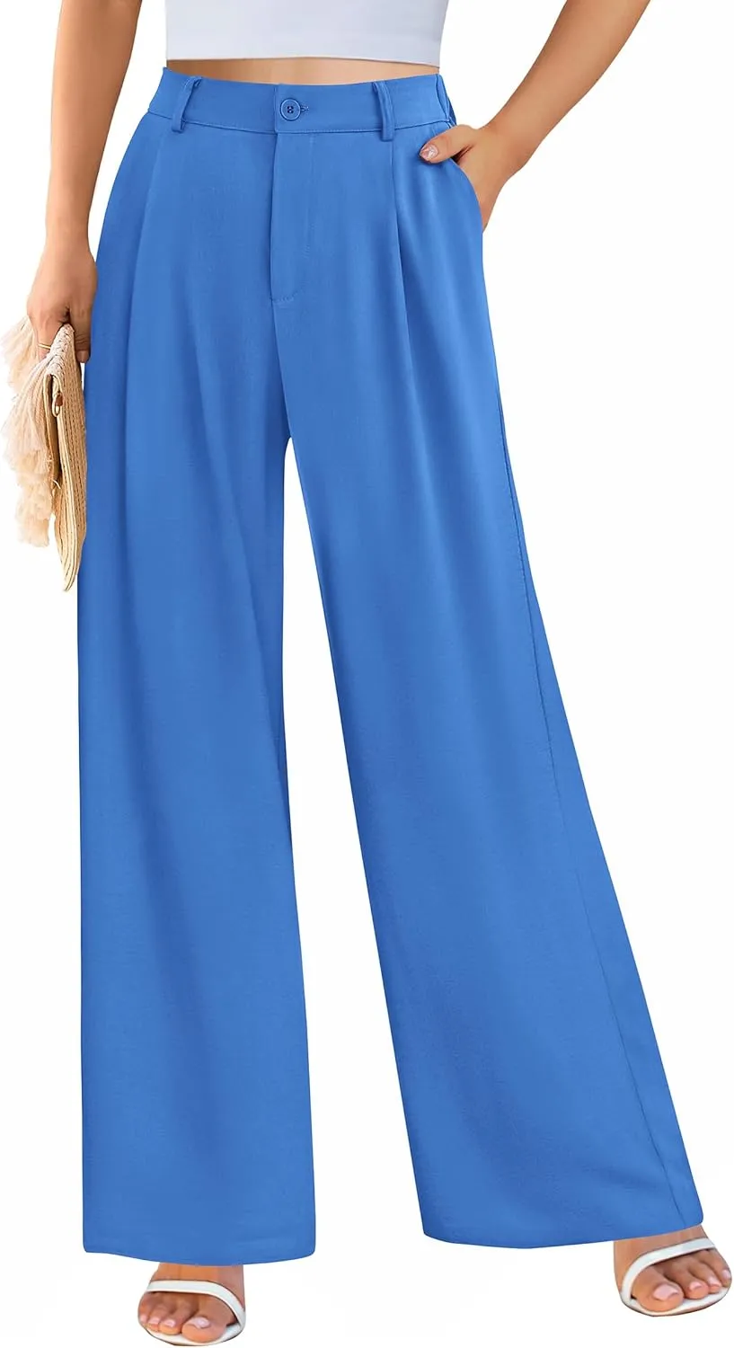 PRETTYGARDEN Women's Wide Leg Suit Pants Loose Fit High Elastic Waisted Business Casual Long Trousers Pant