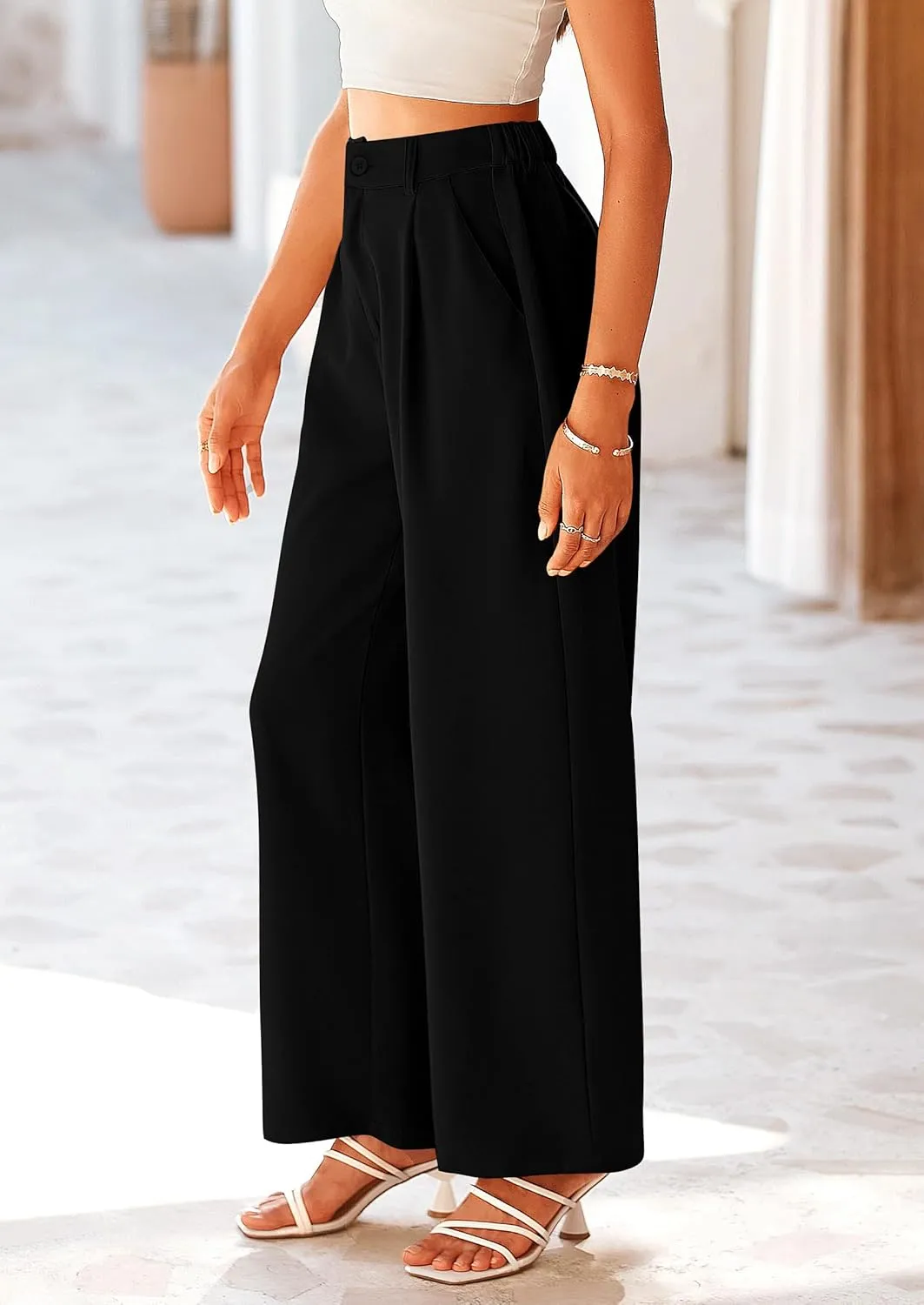 PRETTYGARDEN Women's Wide Leg Suit Pants Loose Fit High Elastic Waisted Business Casual Long Trousers Pant
