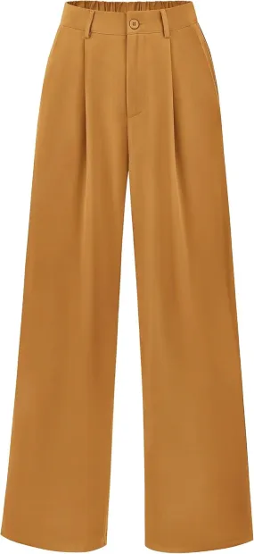 PRETTYGARDEN Women's Wide Leg Suit Pants Loose Fit High Elastic Waisted Business Casual Long Trousers Pant