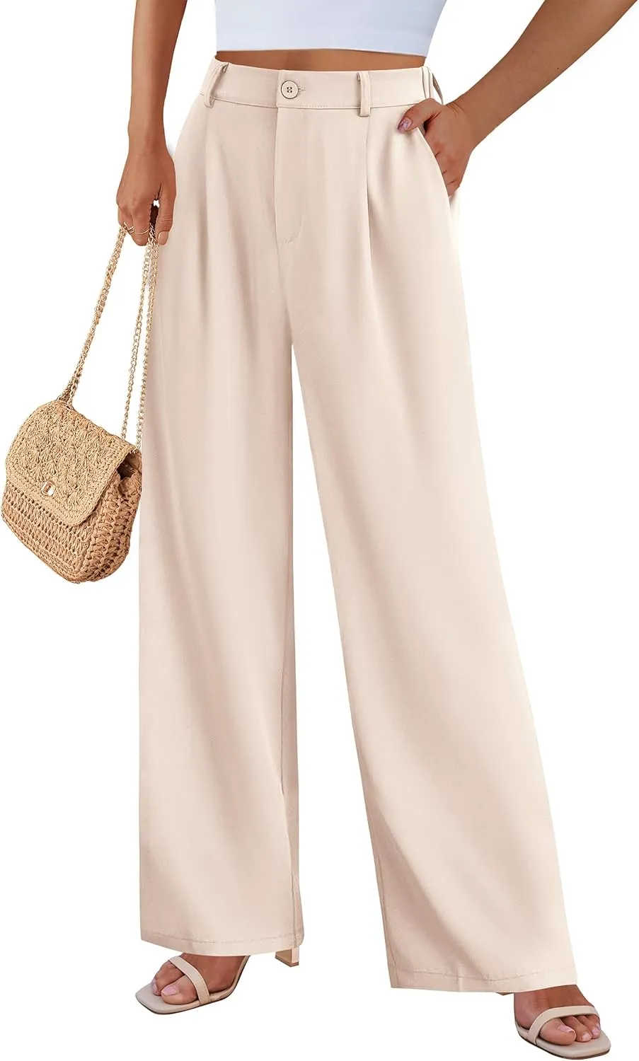 PRETTYGARDEN Women's Wide Leg Suit Pants Loose Fit High Elastic Waisted Business Casual Long Trousers Pant