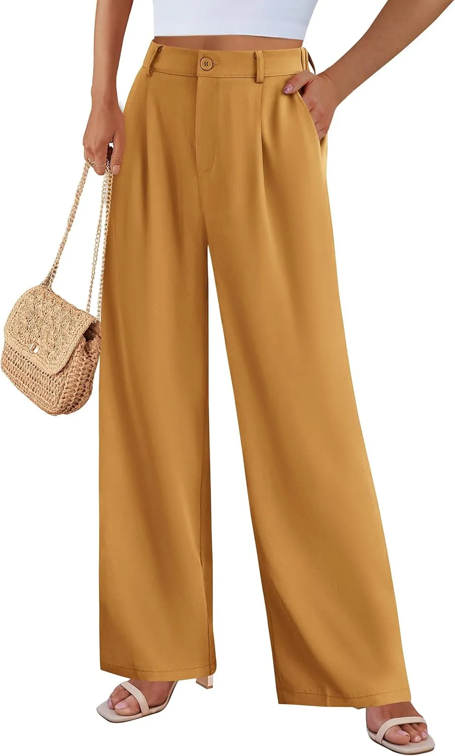 PRETTYGARDEN Women's Wide Leg Suit Pants Loose Fit High Elastic Waisted Business Casual Long Trousers Pant